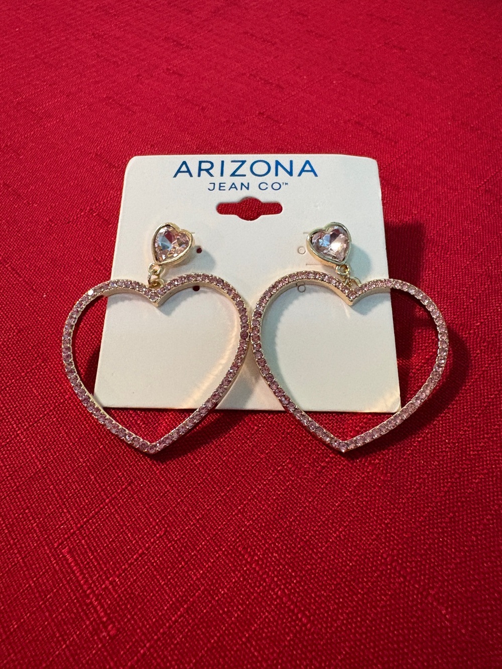 Arizona Jean Co. Gold Heart Outline Drop Earrings with Pink Stones